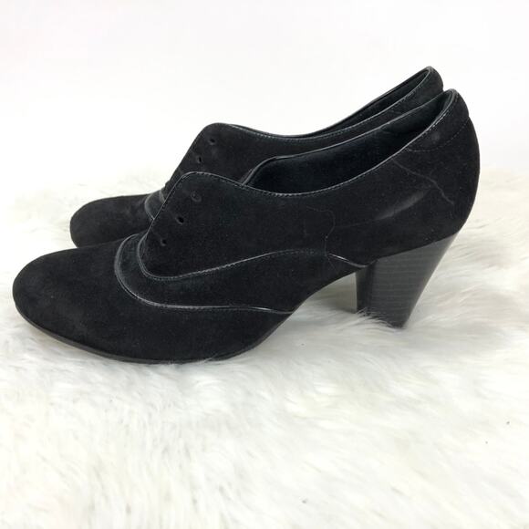 Clarks Bendables 7 M Womens Black Suede Oxford Heels - Picture 4 of 8